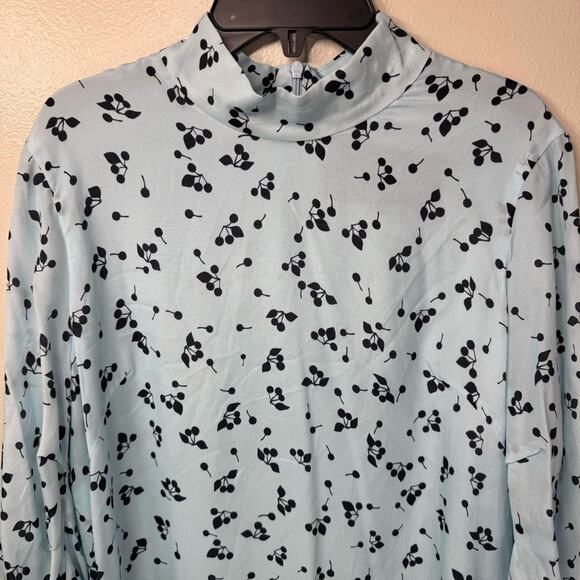 PAPER LONDON Mock Neck Silk/Rayon Blue Berry Blouse Women’s Size 12 PRISTINE - Picture 2 of 9